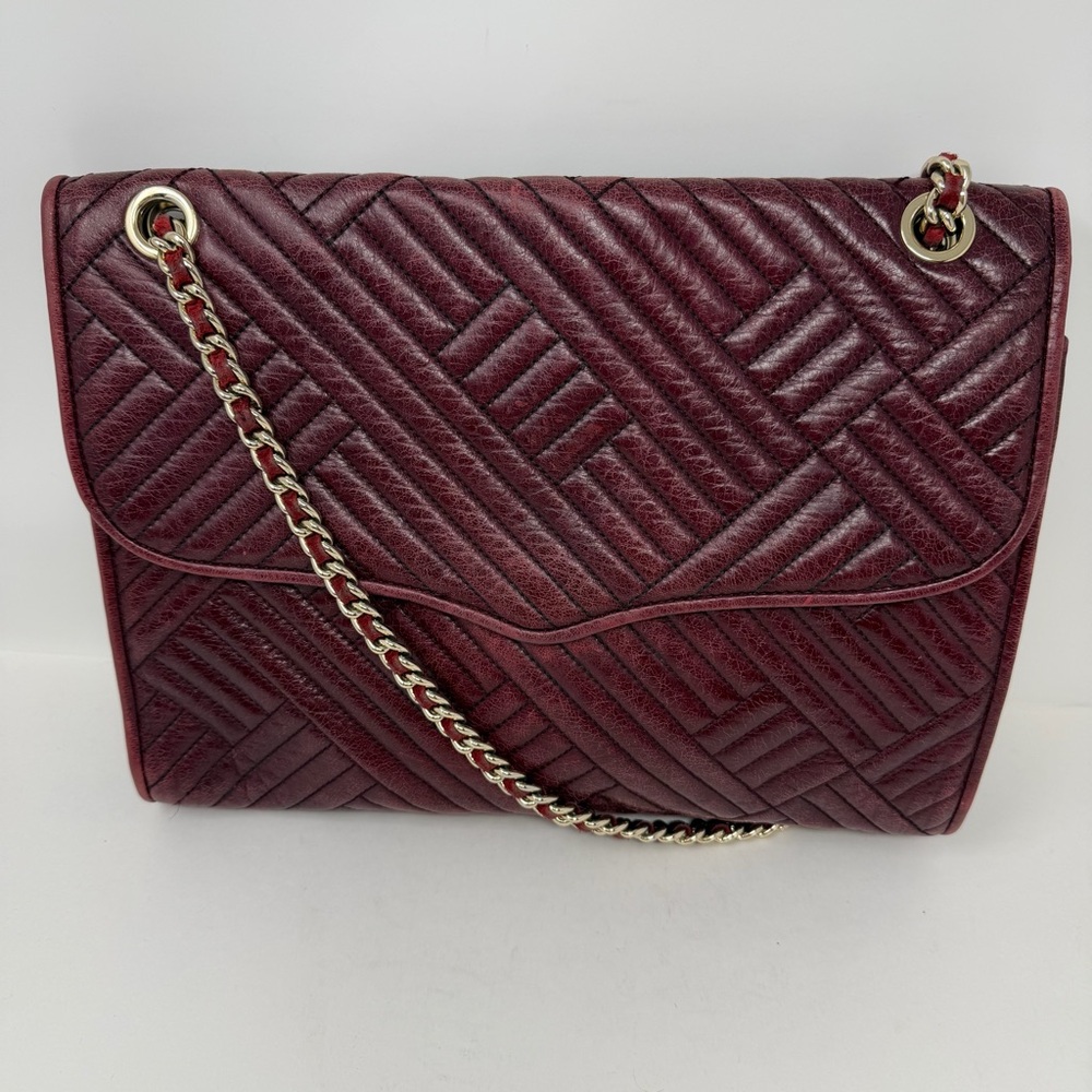 Rebecca Minkoff Quilted Burgundy Leather Shoulder Bag with Chain Strap